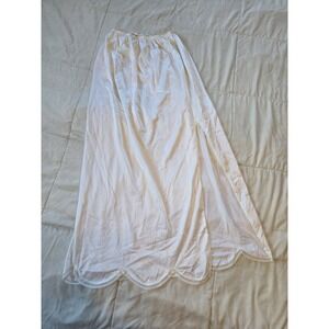 Womens White and Lace Slip Skirt Long Size Small Elastic Waist Front Slit